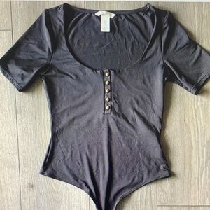 Elegant Charcoal Button-Front Bodysuit